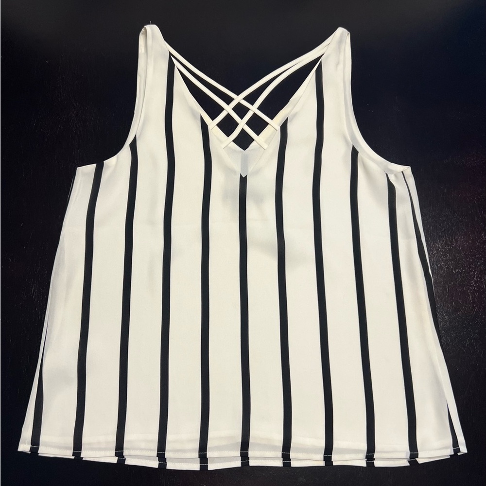 Express White And Black Striped Shirt V-neck Size Small